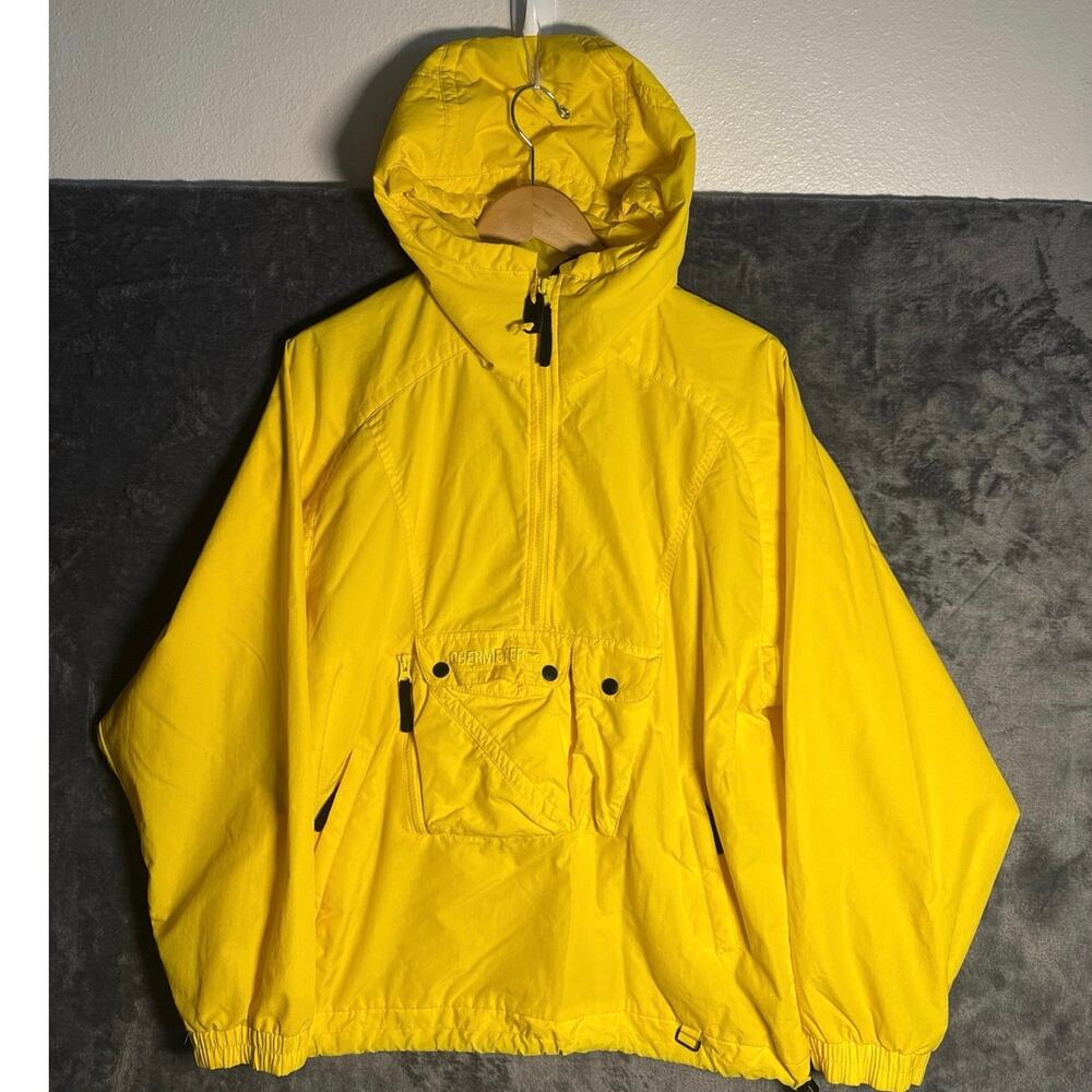 VTG 90s Obermeyer Adinorak Ski Jacket Mens MEDIUM Yellow Pullover Anorak Hooded